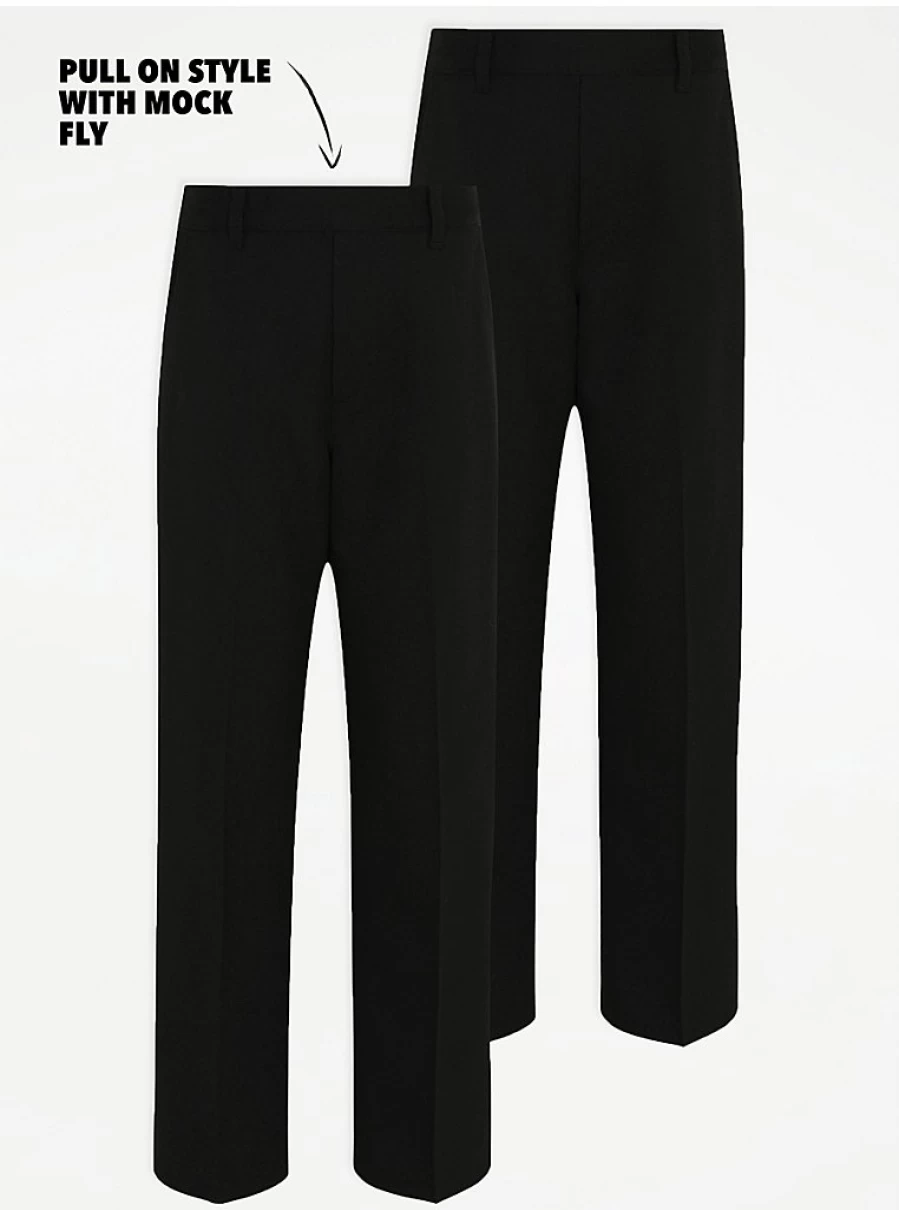 "George at Asda Boys' Black Elastic Waist School Trousers 2-Pack – Comfort & Durability"