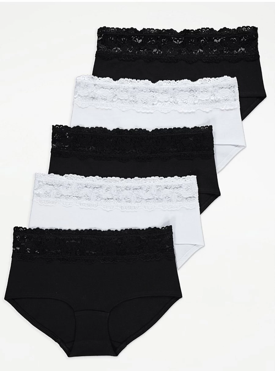 "George at Asda 5-Pack Lace Trim Short Briefs for Women | Comfortable Lingerie Underwear Set"