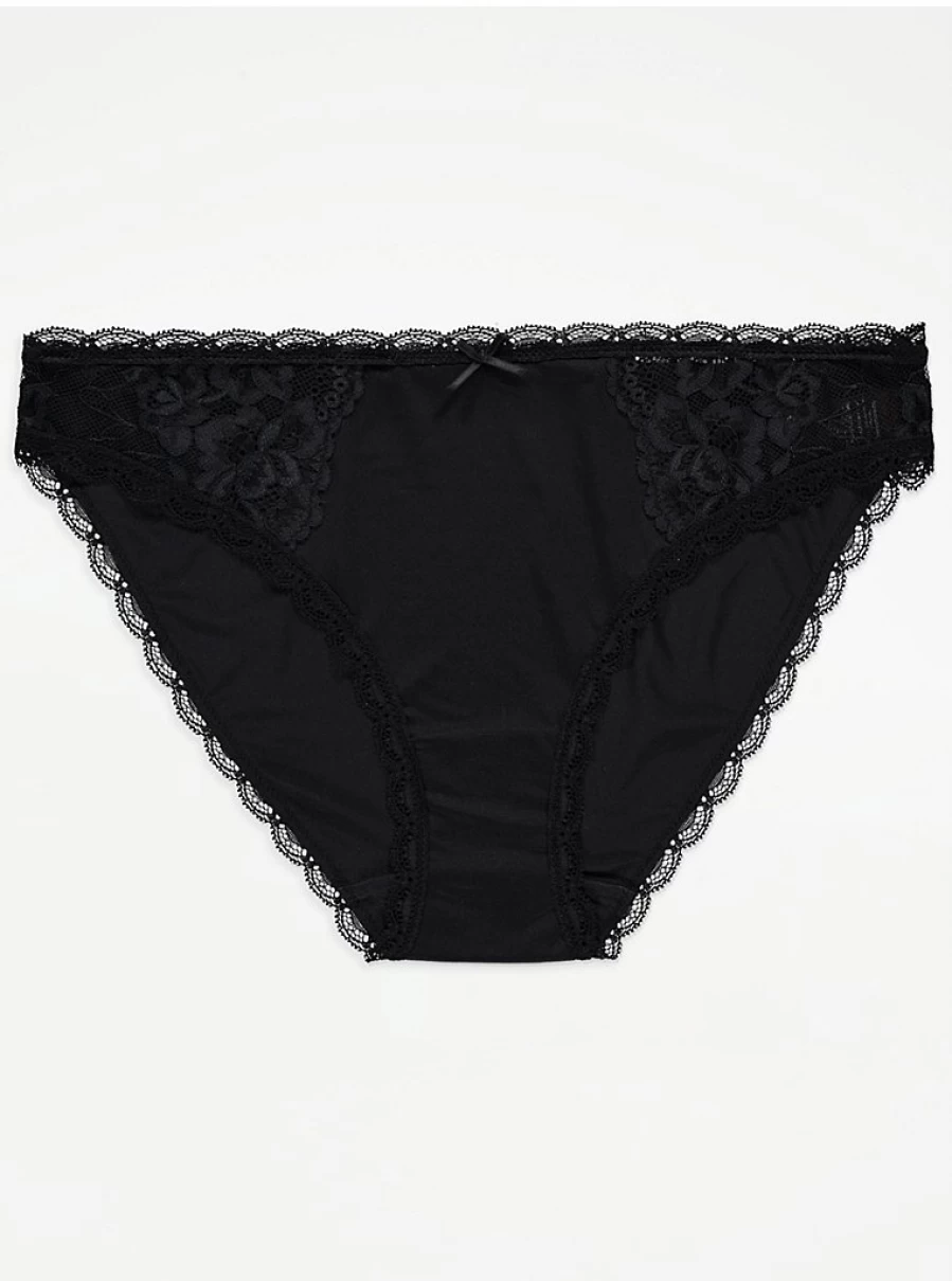 George at Asda Black Lace High Leg Knickers 3-Pack - Women's Lingerie Set