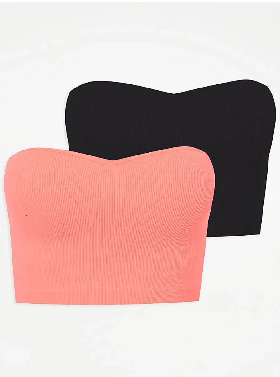 "George at Asda Women's Bright Ribbed Bandeau Strapless Bras 2-Pack | Comfortable Lingerie Set"
