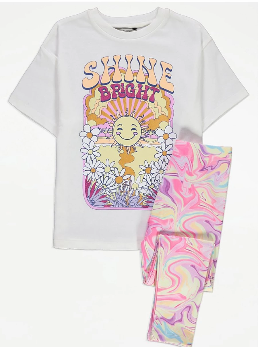 Retro Sunshine Swirl T-Shirt and Leggings Outfit for Girls | George at Asda