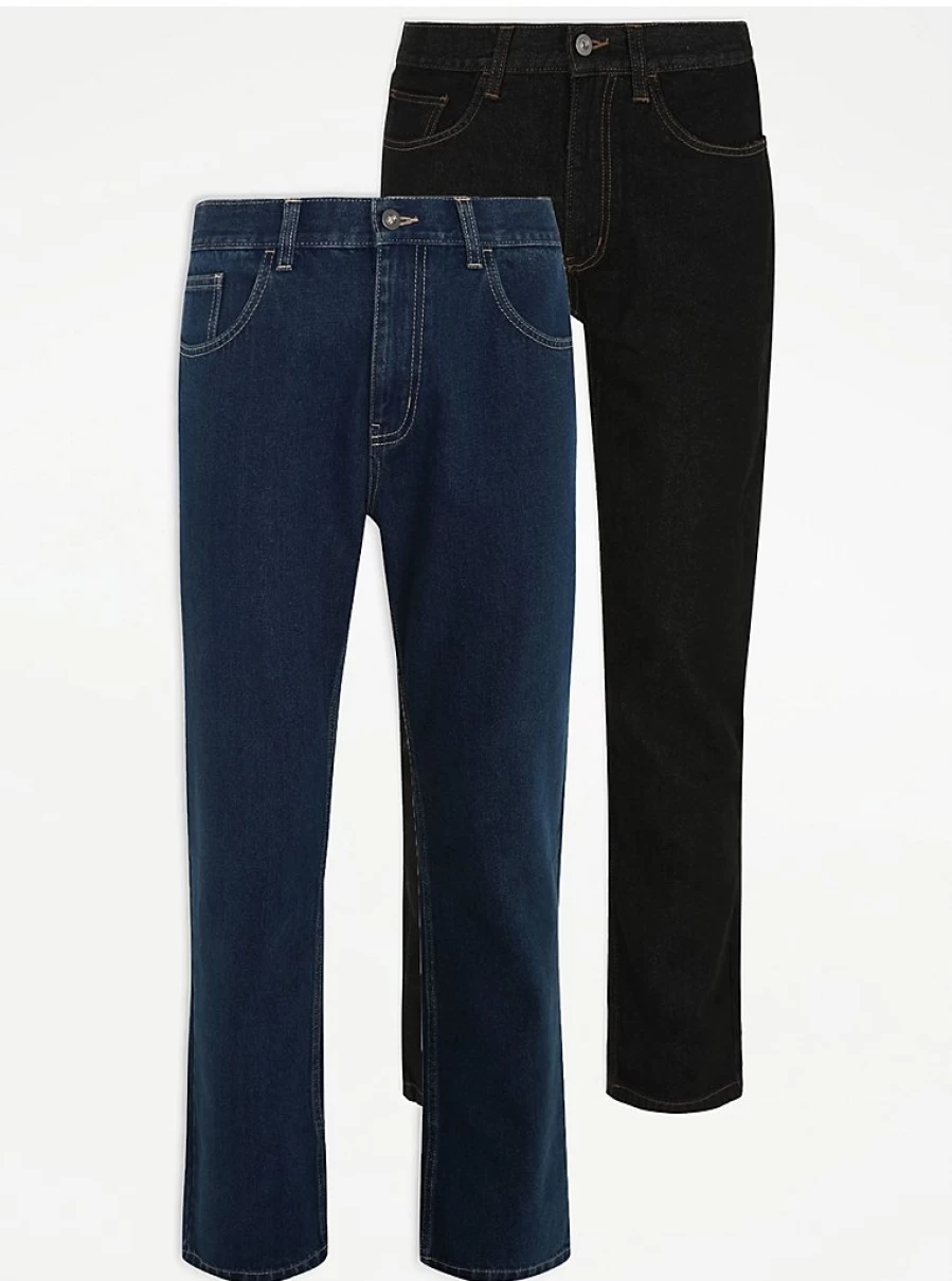 "George at Asda Men's Dark Wash Straight Fit Jeans 2-Pack | Comfort & Style"