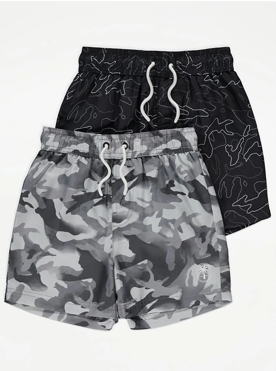 Boys' Camouflage Palm Tree Swim Shorts 2-Pack | George at Asda | Kids' Beachwear
