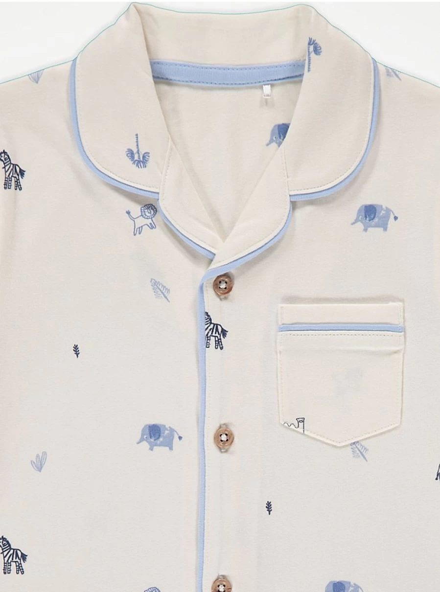 "George at Asda Kids' Cream Safari Animal Print Short Sleeve Pyjamas – Comfortable & Fun Pajamas"