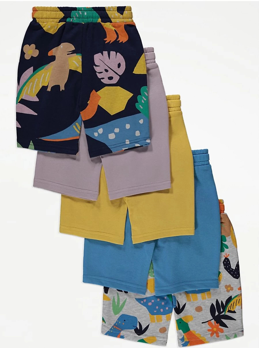 "George at Asda Boys' Dinosaur Sweat Shorts 5-Pack | Kids' Comfort Play Shorts"