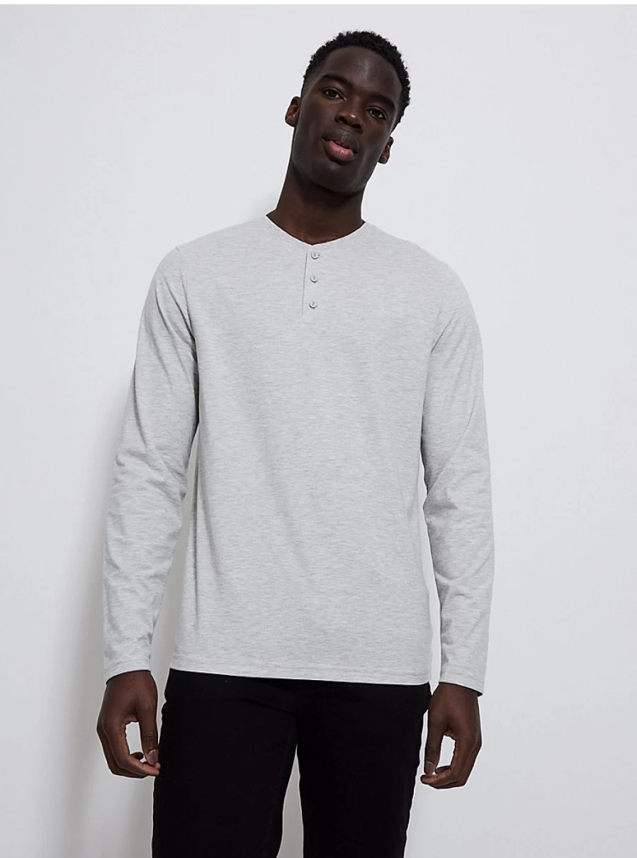 Men's Grey Grandad Collar Long Sleeve Top | George at Asda