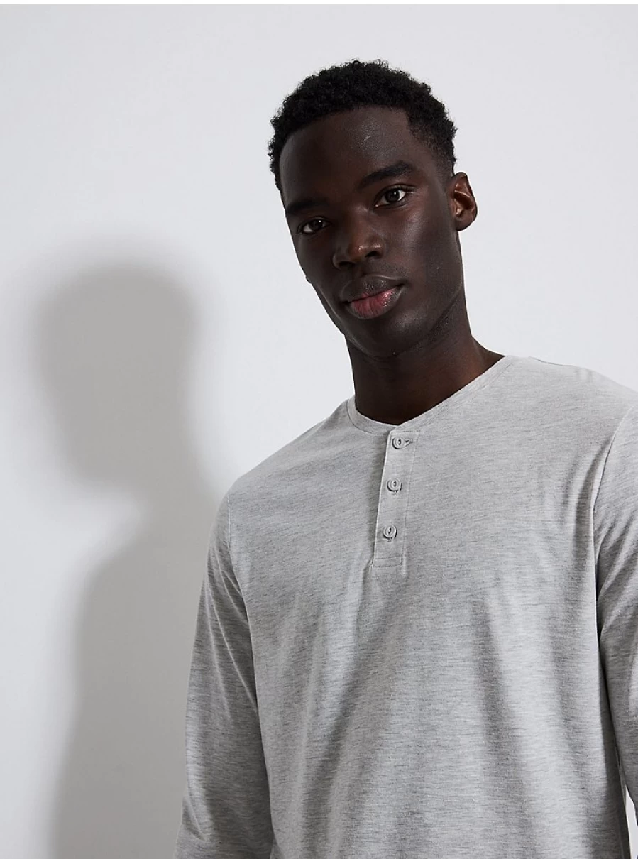 Men's Grey Grandad Collar Long Sleeve Top | George at Asda