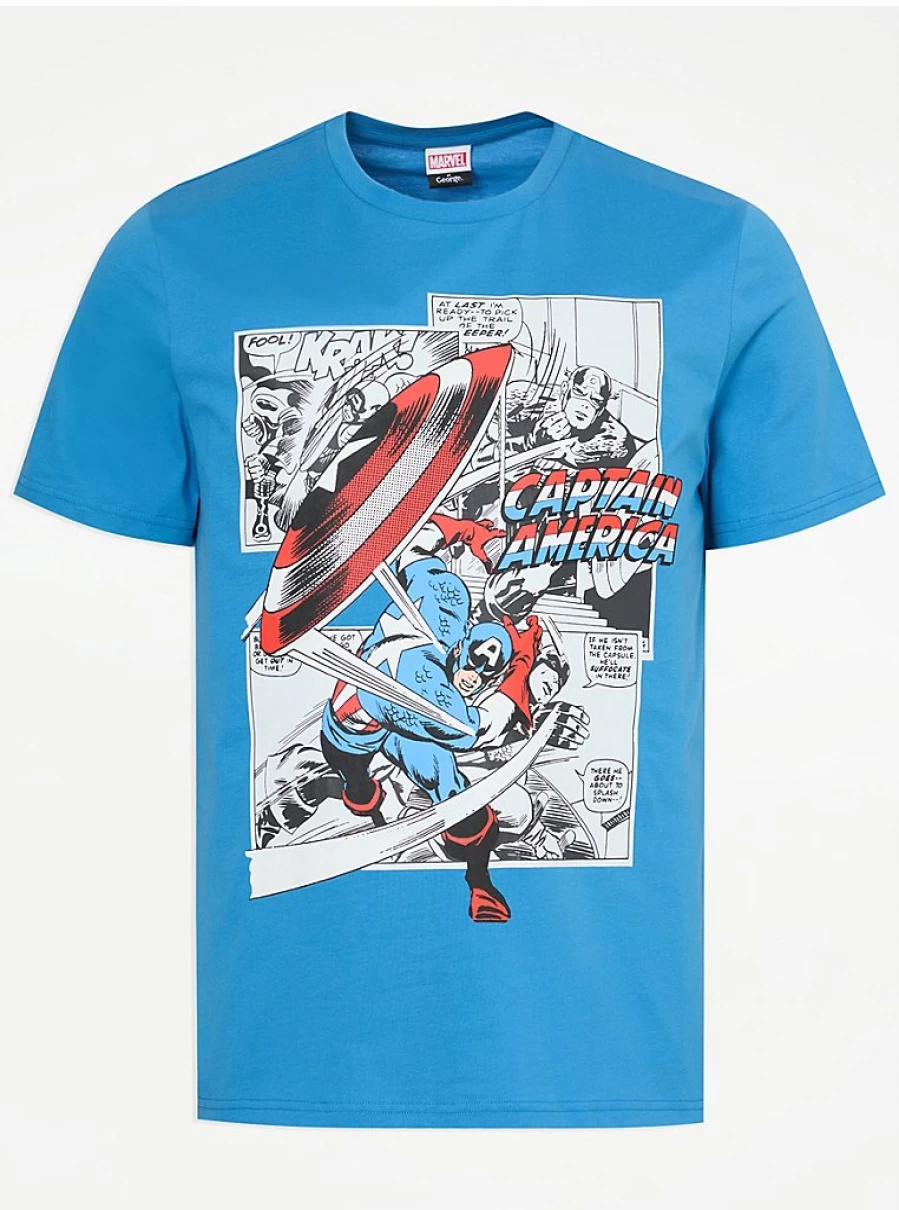 Marvel Captain America Comic Book Blue T-Shirt for Men | George at Asda Official Merchandise