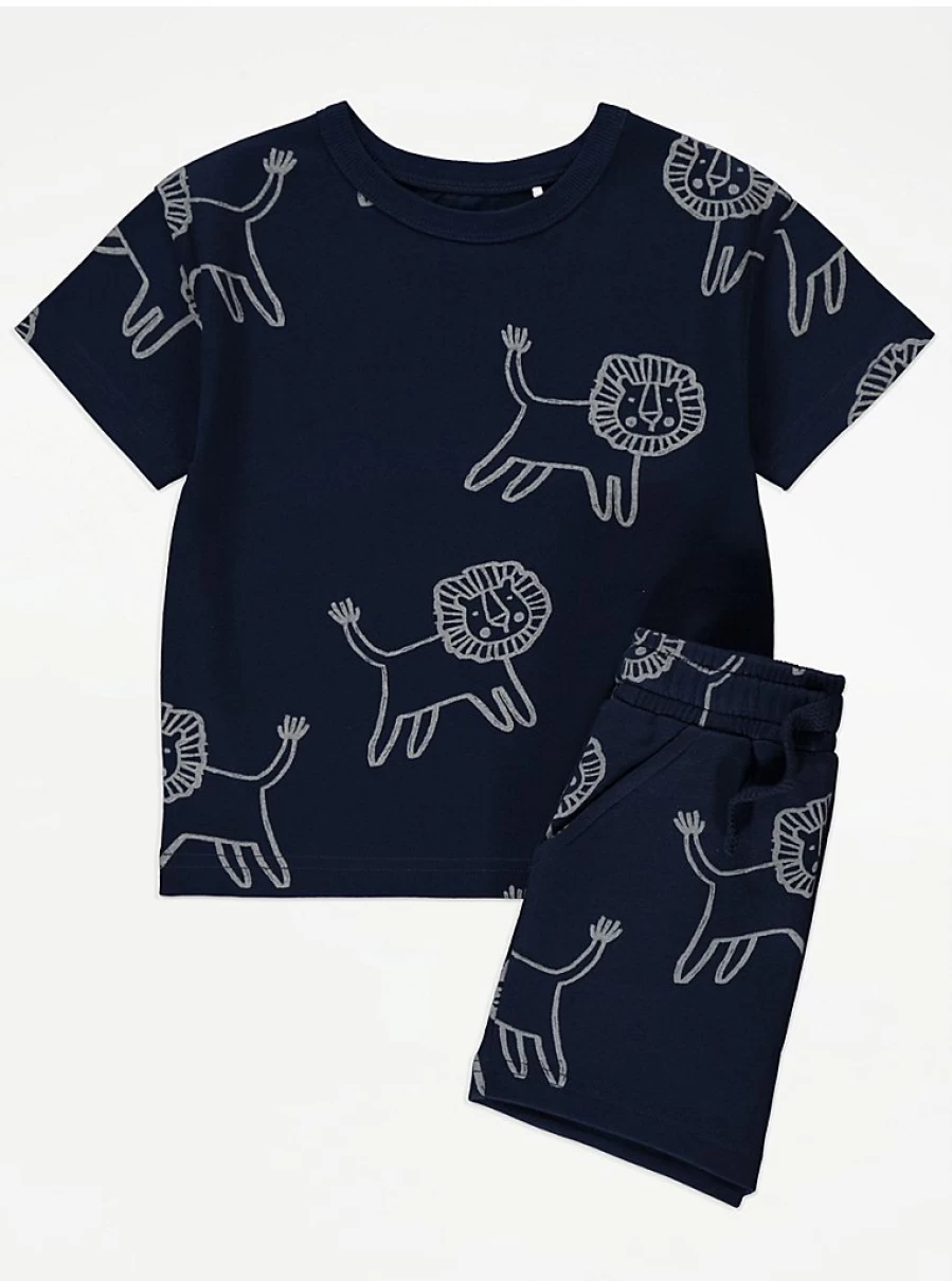 "George at Asda Boys Navy Lion Print T-Shirt and Shorts Set – Kids' Outfit Review"