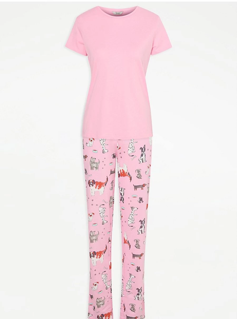 "George at Asda Pink Doggy Paw Print Pyjamas Set - Women's Sleepwear & Loungewear Gift"
