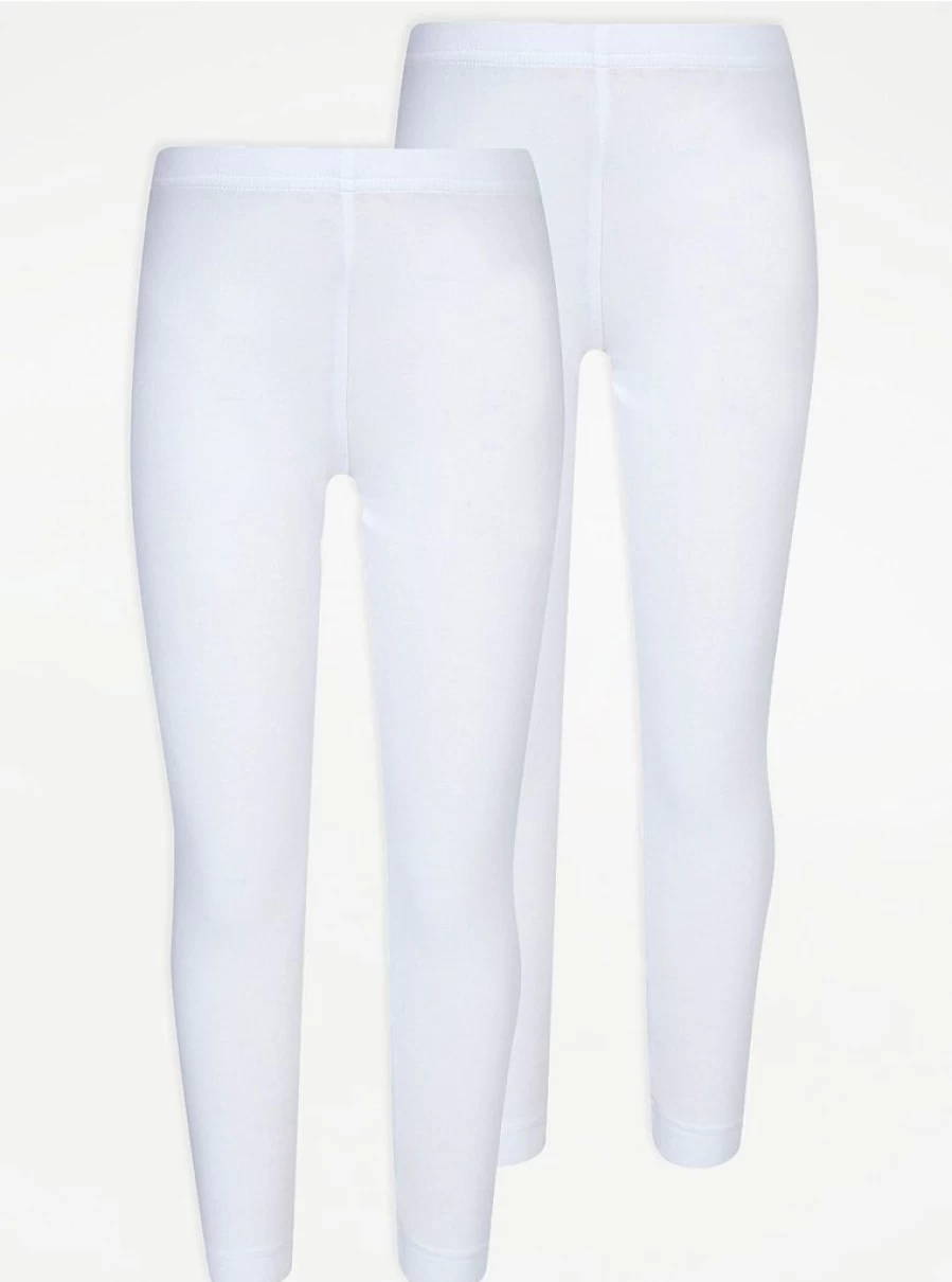 "George at Asda Girls' 2-Pack White School Leggings | Comfortable & Durable Uniform Essentials"
