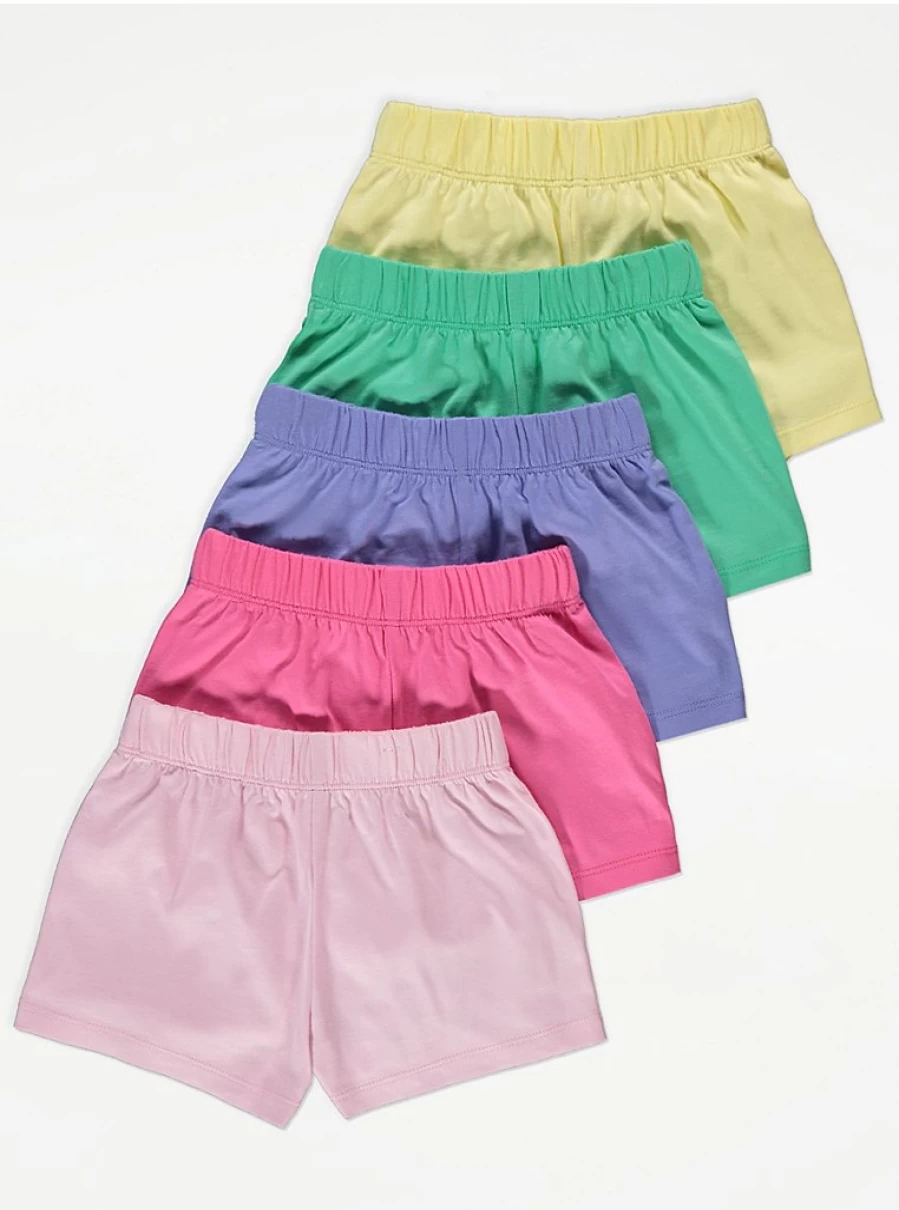 George at Asda Girls' Bright Jersey Shorts 5-Pack | Comfort Play Shorts for Active Kids