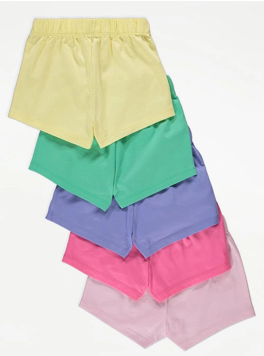 George at Asda Girls' Bright Jersey Shorts 5-Pack | Comfort Play Shorts for Active Kids