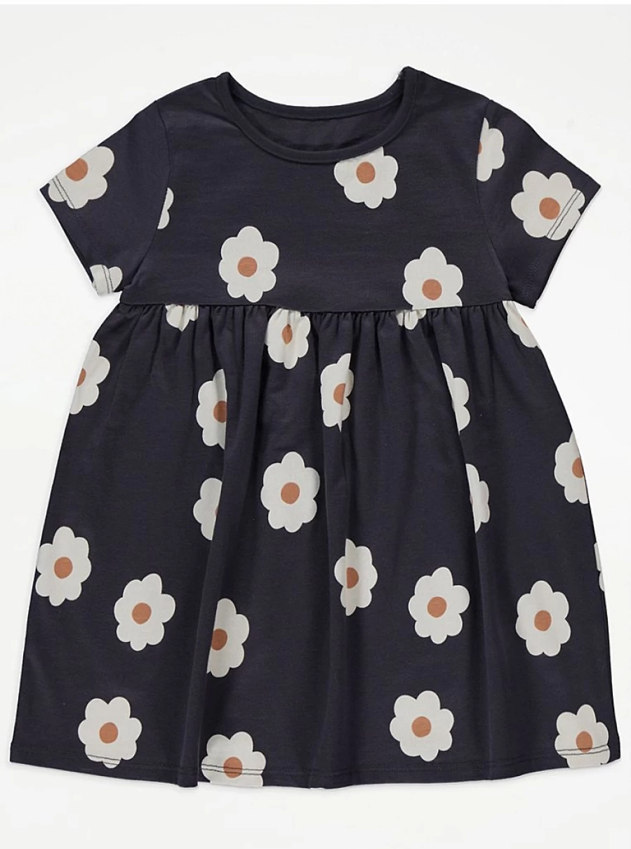 "George at Asda Girls' Charcoal Daisy Print Short Sleeve Dress – Reviews & Sizing"