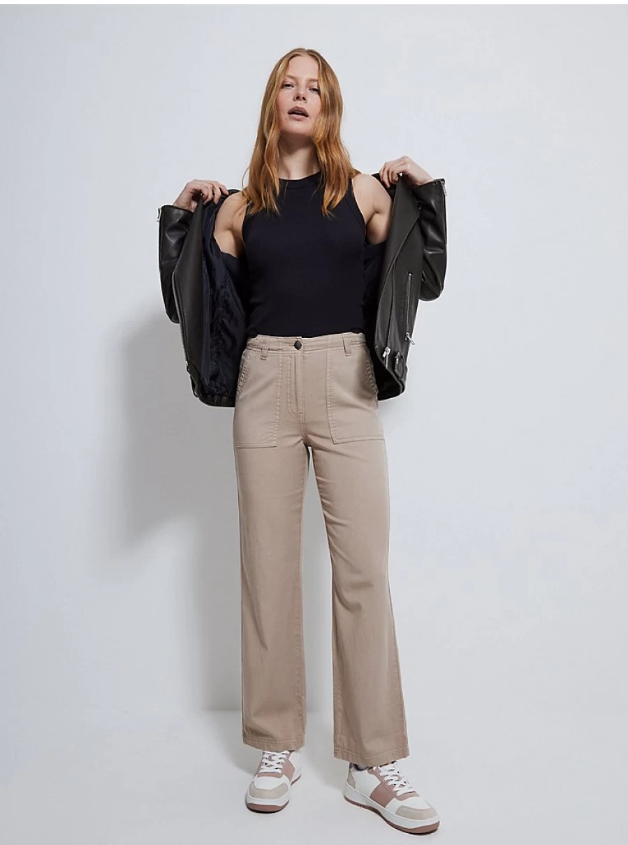 "George at Asda Women's Neutral Cotton Blend Twill Trousers – Comfort & Style"