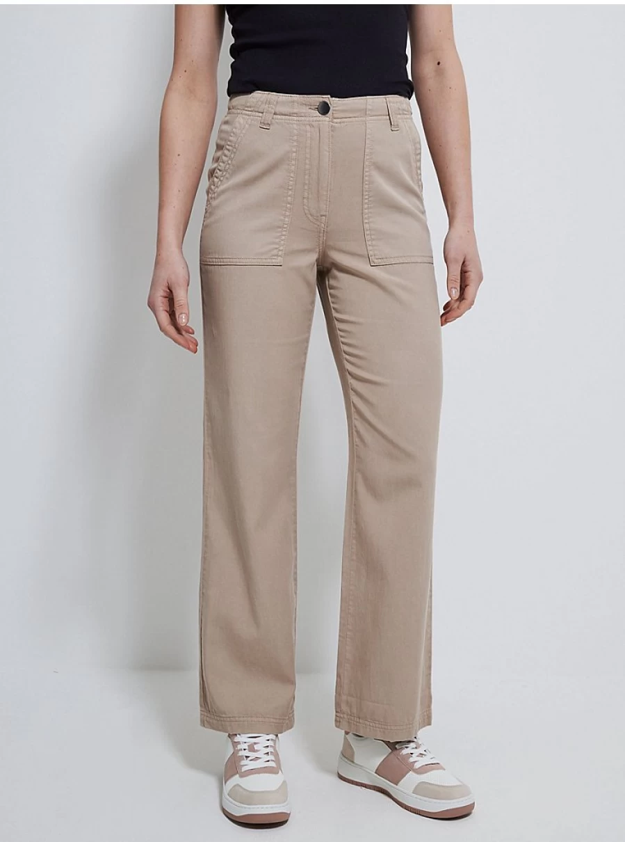 "George at Asda Women's Neutral Cotton Blend Twill Trousers – Comfort & Style"