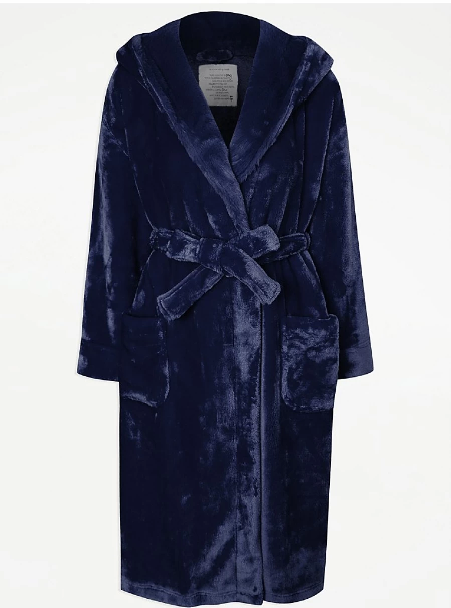"George at Asda Navy Blue Plush Dressing Gown for Women – Soft Lounge Robe Review"