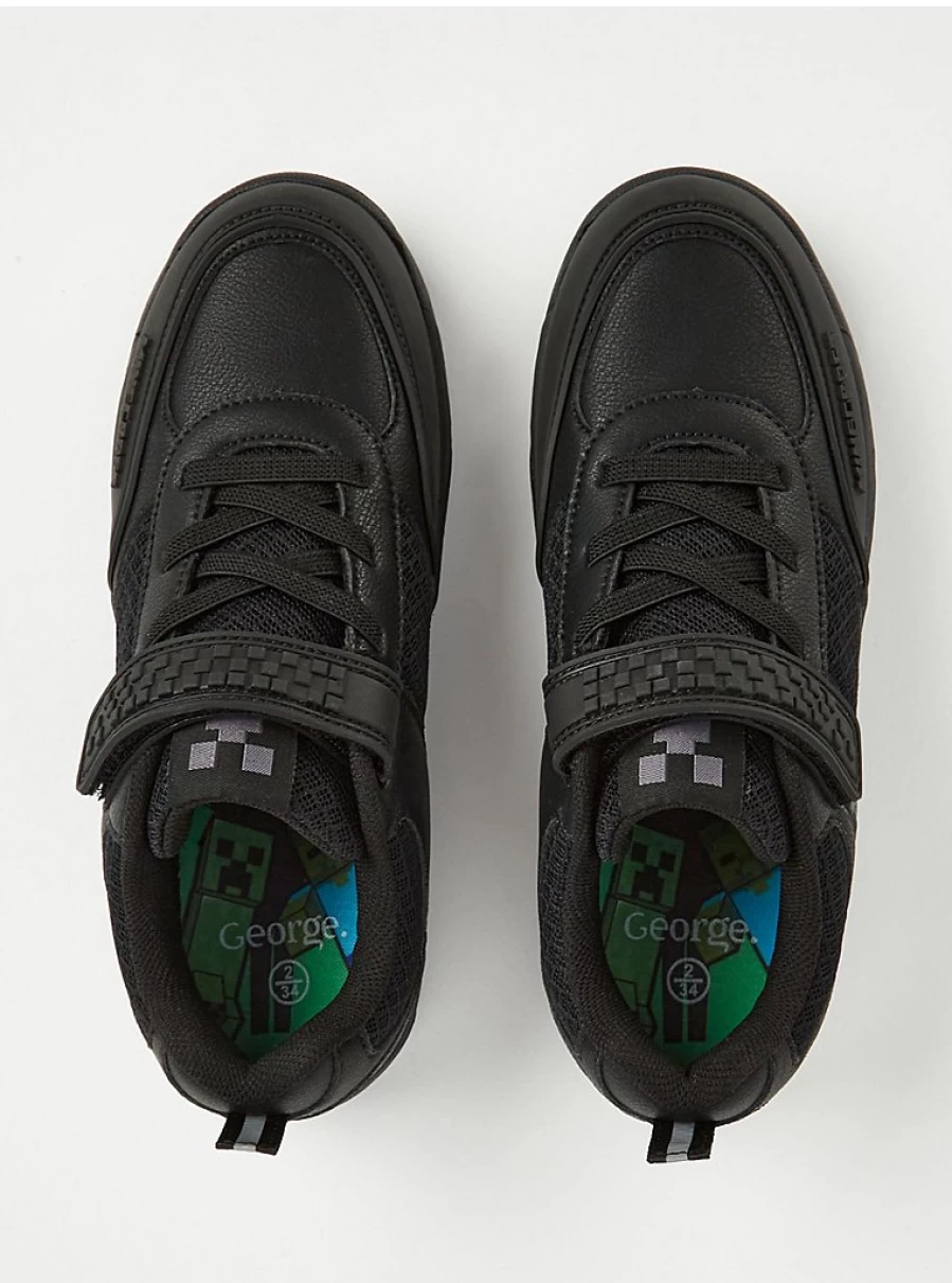 "George at Asda Minecraft-Themed Black School Shoes for Kids – Comfortable & Durable"