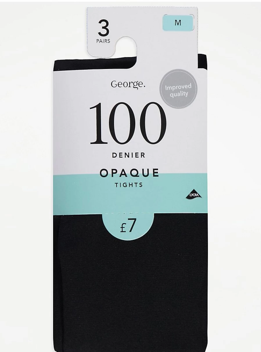 George at Asda Black 100 Denier Opaque Tights 3 Pack - Women's Lingerie & Hosiery Essentials