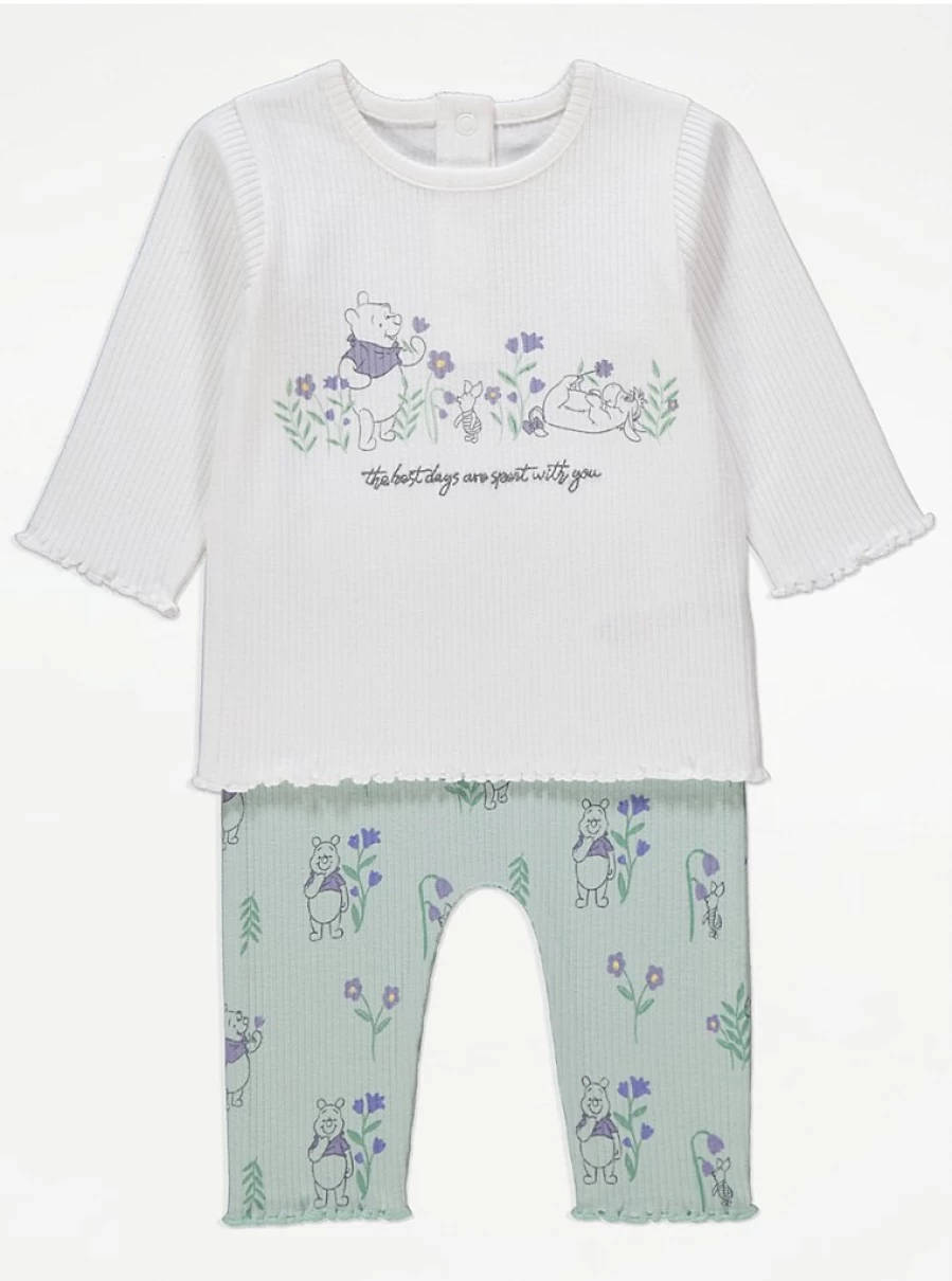 "George at Asda Baby Winnie The Pooh Flower Print Top & Trousers Outfit | Disney Inspired"