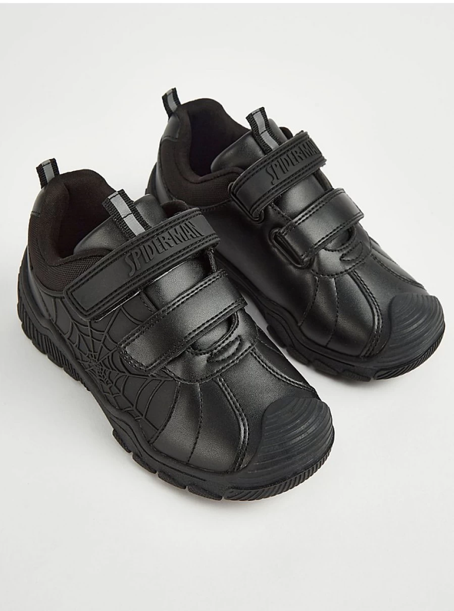 George at Asda Marvel Spider-Man Black School Trainers with Twin Straps | Kids' Superhero Shoes