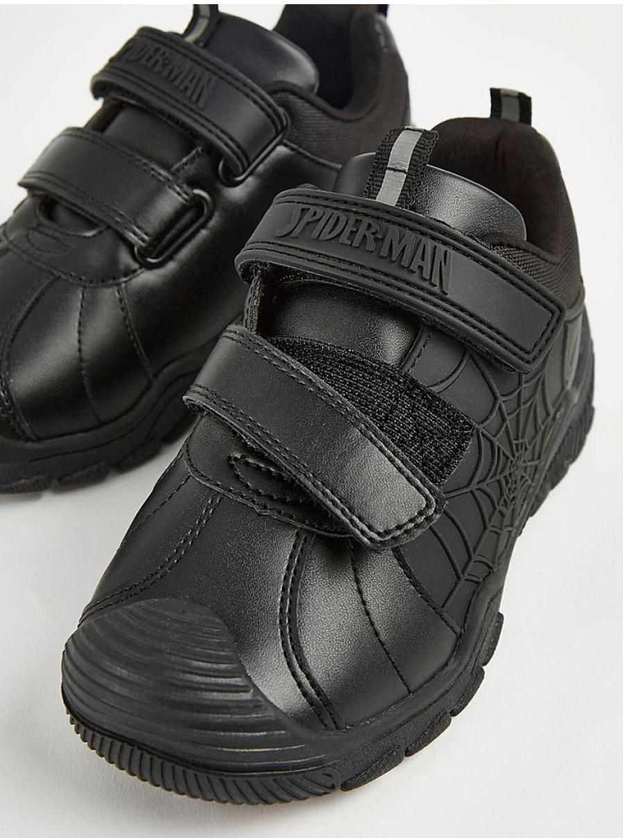 George at Asda Marvel Spider-Man Black School Trainers with Twin Straps | Kids' Superhero Shoes