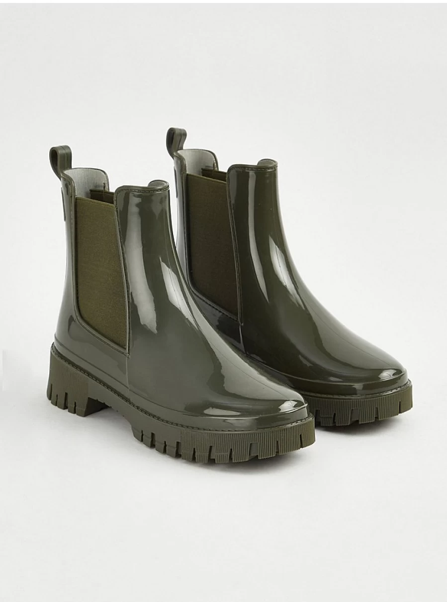 Women's Khaki Glossy Ankle Wellington Boots by George at Asda | Waterproof & Stylish
