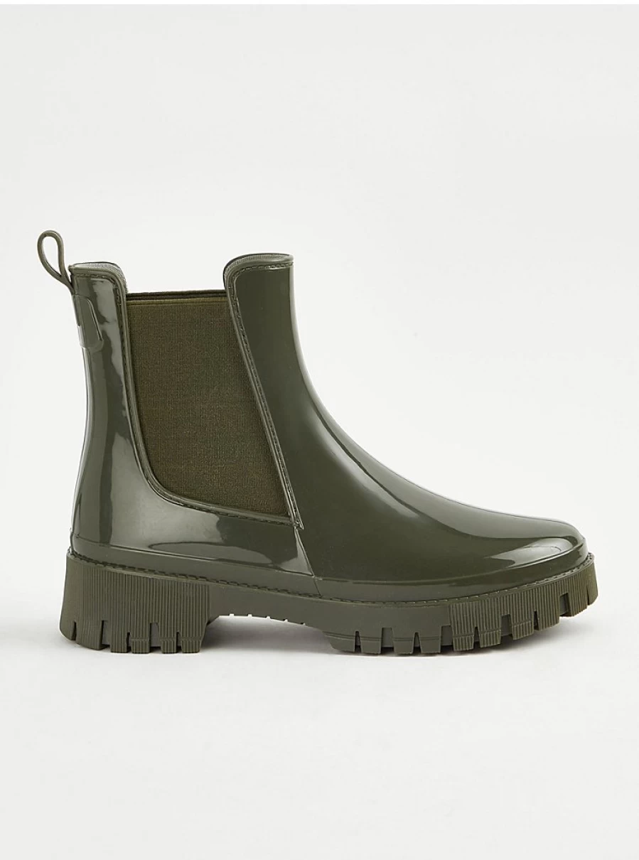 Women's Khaki Glossy Ankle Wellington Boots by George at Asda | Waterproof & Stylish