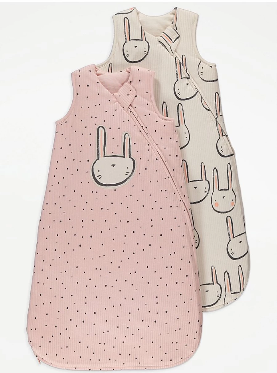 George at Asda Baby Rabbit Spot Sleep Bags 2.5 Tog 2 Pack - Soft & Warm Infant Wear
