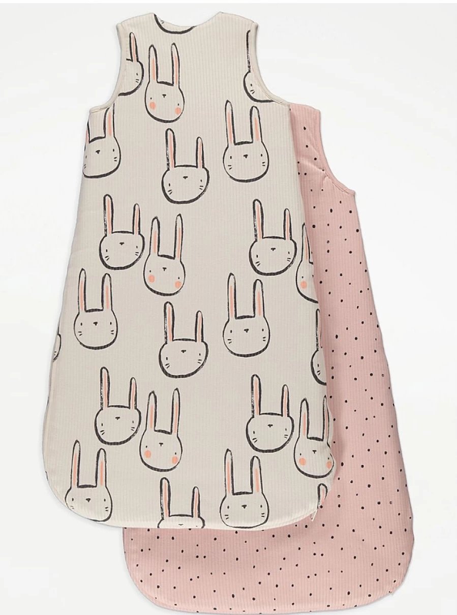 George at Asda Baby Rabbit Spot Sleep Bags 2.5 Tog 2 Pack - Soft & Warm Infant Wear