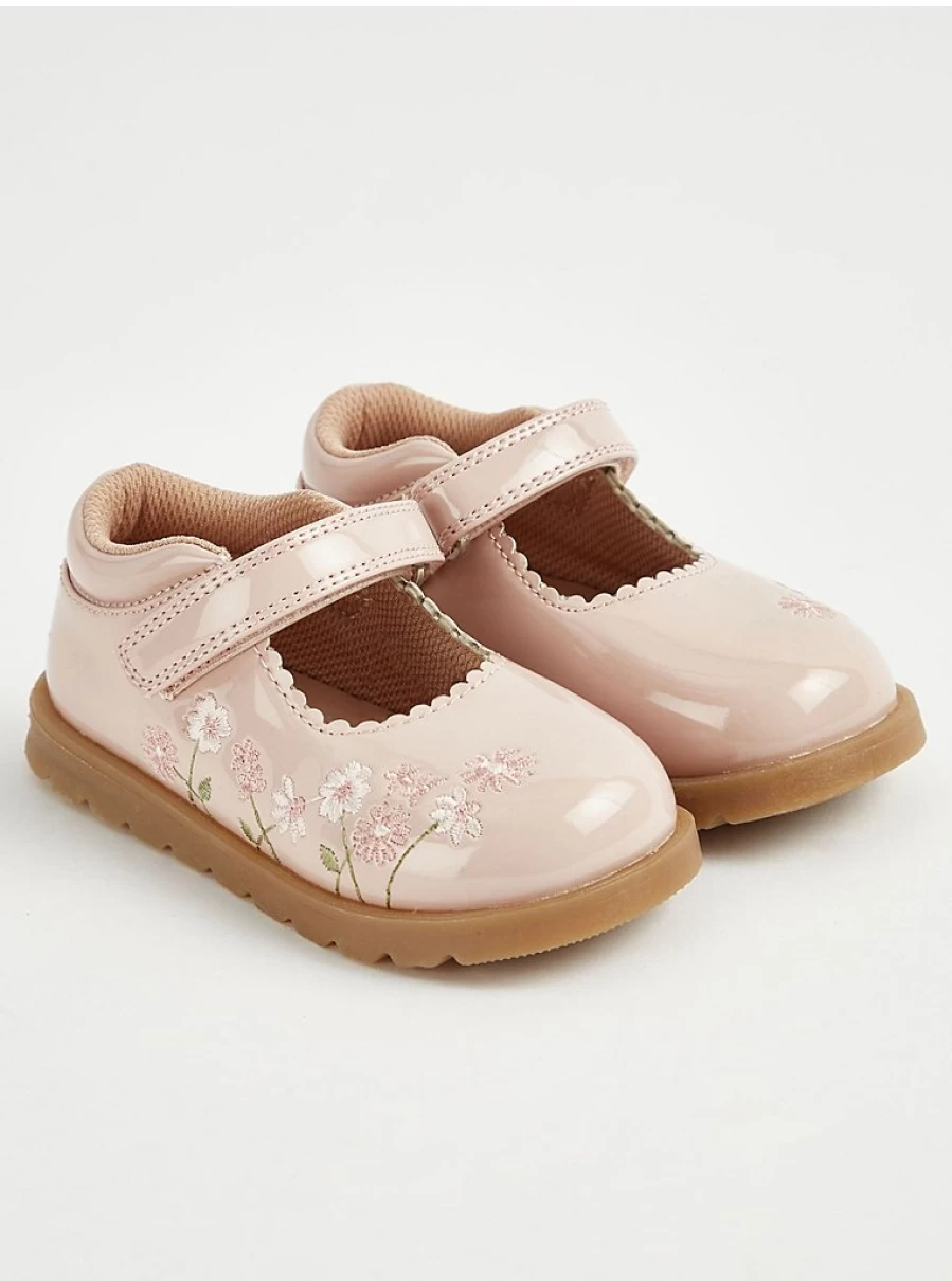"George at Asda Girls' Pink Floral Embroidered Mary Jane Shoes – Comfortable & Stylish Kids' Footwear"