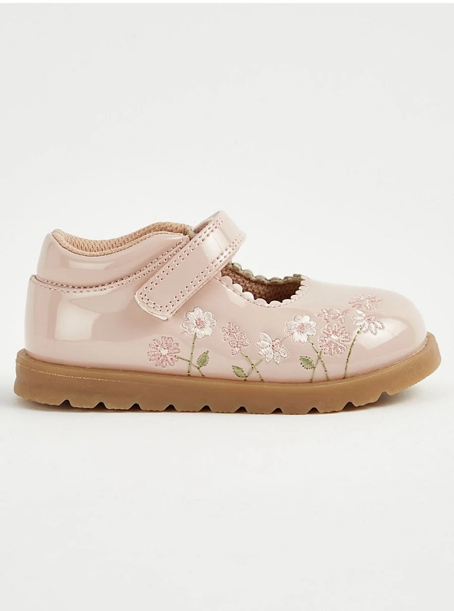 "George at Asda Girls' Pink Floral Embroidered Mary Jane Shoes – Comfortable & Stylish Kids' Footwear"