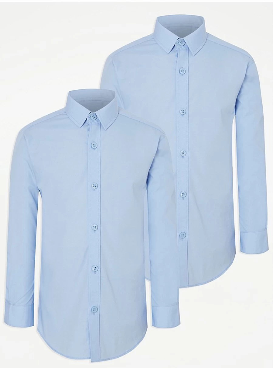 "George at Asda Boys' Light Blue Long Sleeve School Shirts 2-Pack – Comfortable & Durable Uniform Essentials"