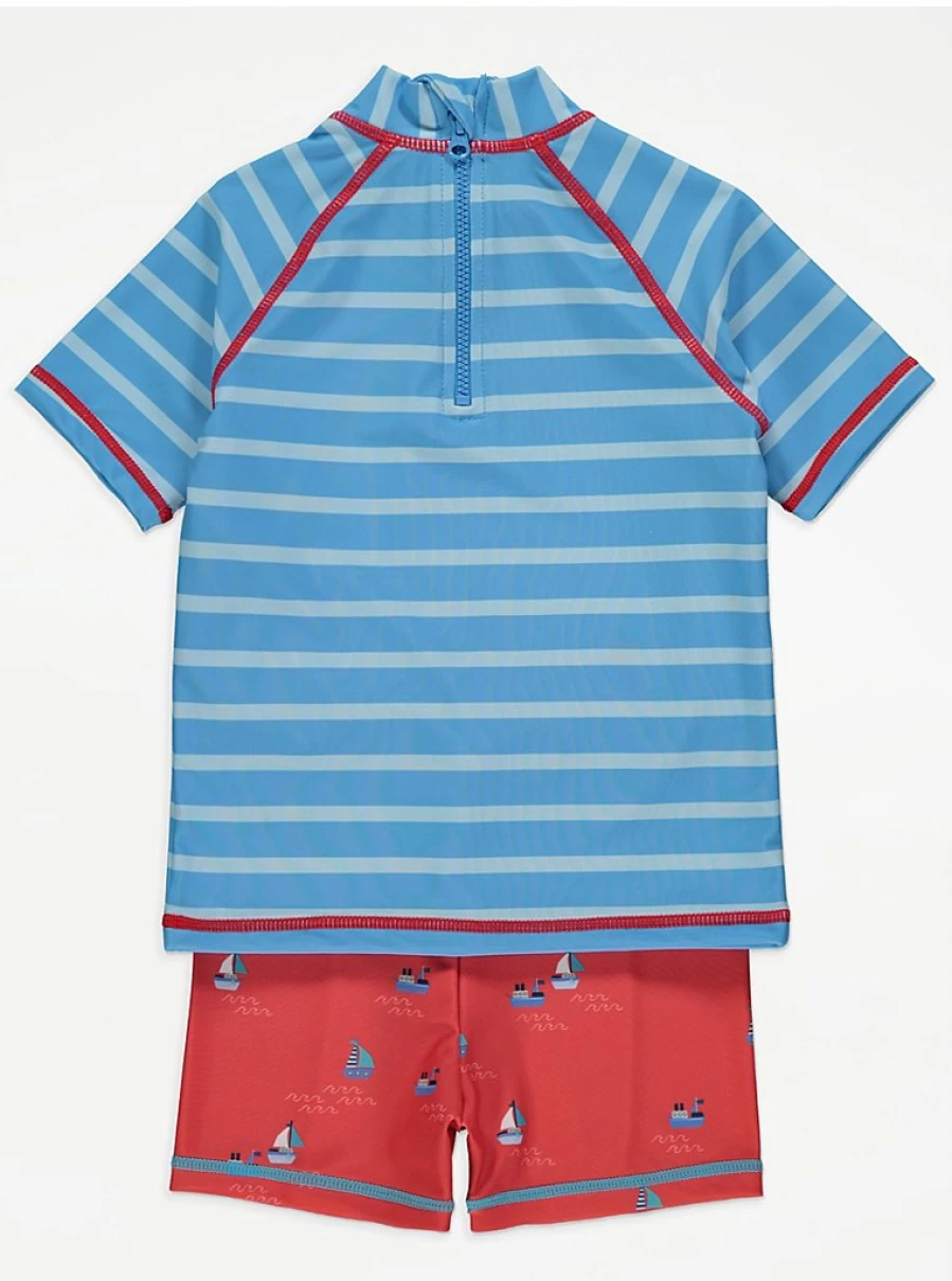 "George at Asda Baby Boys' Lobster Stripe Swim Set with Trunks, Top, and Keppi Hat 3-Piece"