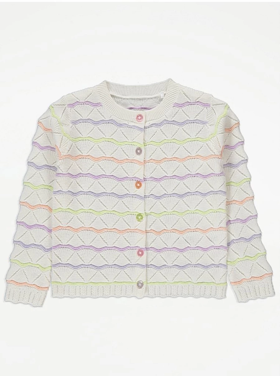"George at Asda Kids' White Striped Pointelle Cardigan Review: Soft & Stylish Knit"
