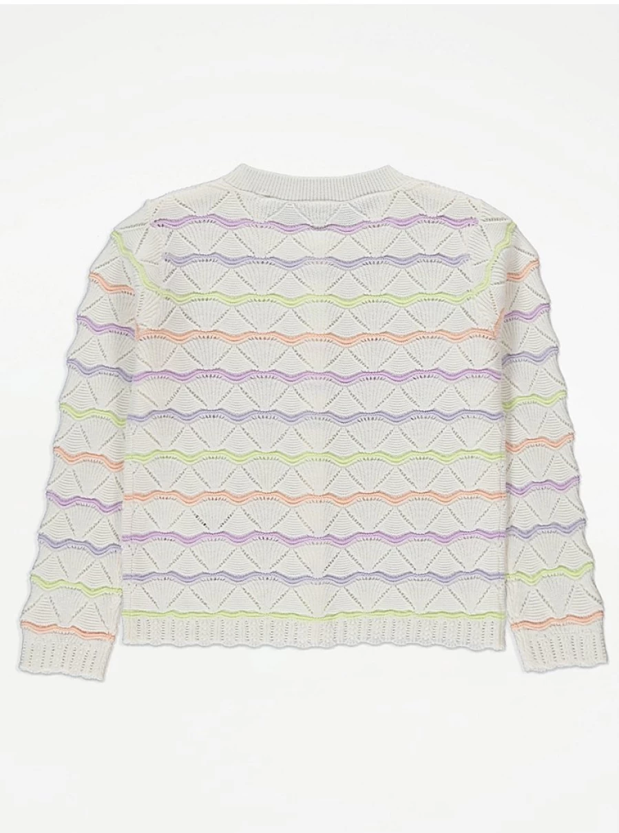 "George at Asda Kids' White Striped Pointelle Cardigan Review: Soft & Stylish Knit"