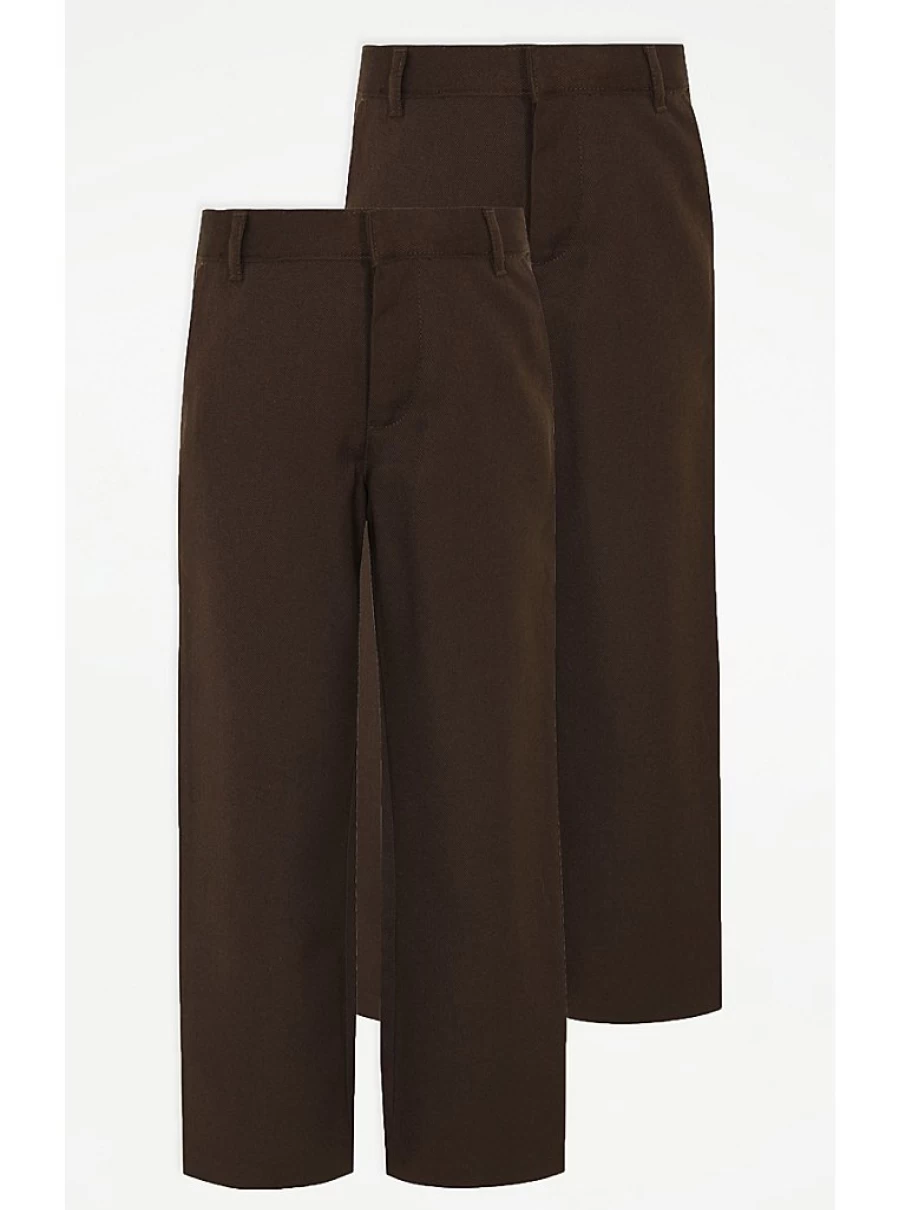 Boys' Brown School Trousers 2-Pack | Regular Fit | George at Asda
