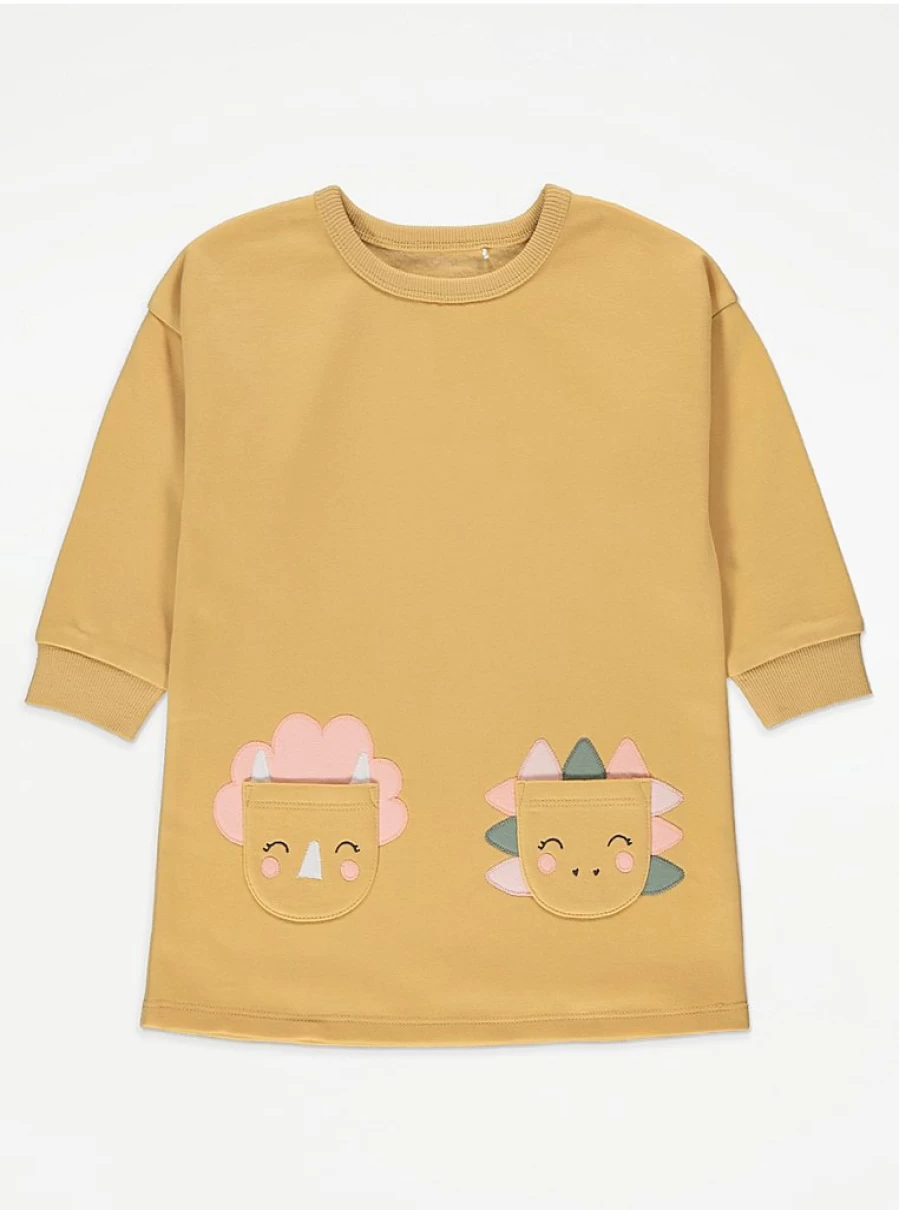 "George at Asda Girls' Ochre Dinosaur Pocket Sweater Dress Reviews"