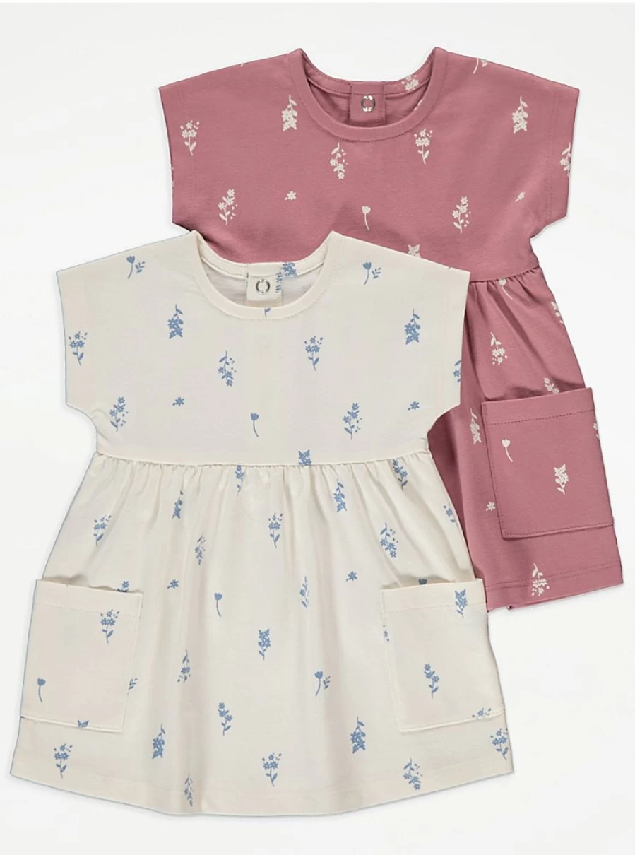 "George at Asda Baby Girls' 2-Pack Floral Pocket Dresses - Assorted Ditsy Print"