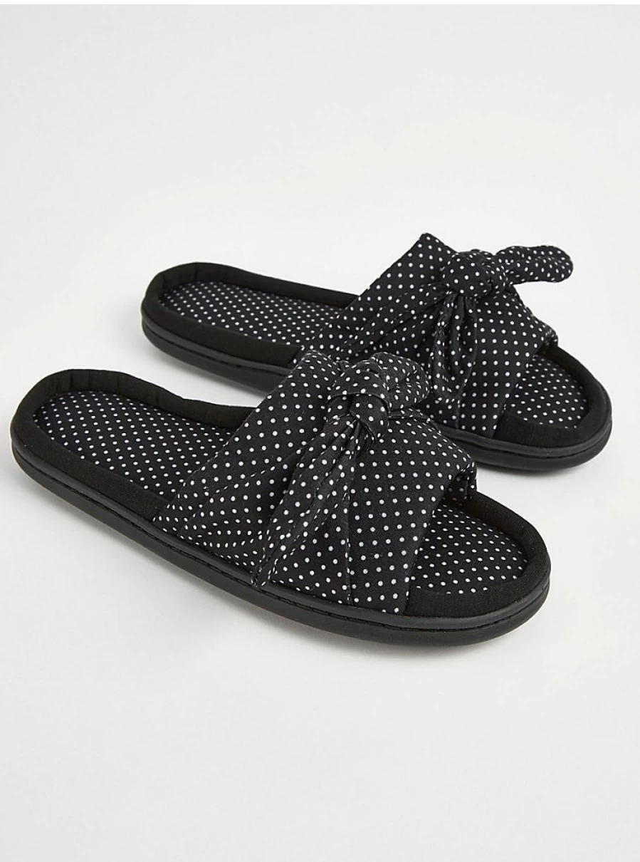 Black & White Polka Dot Knot Slider Slippers by George at Asda | Comfortable Lingerie Lounge Shoes