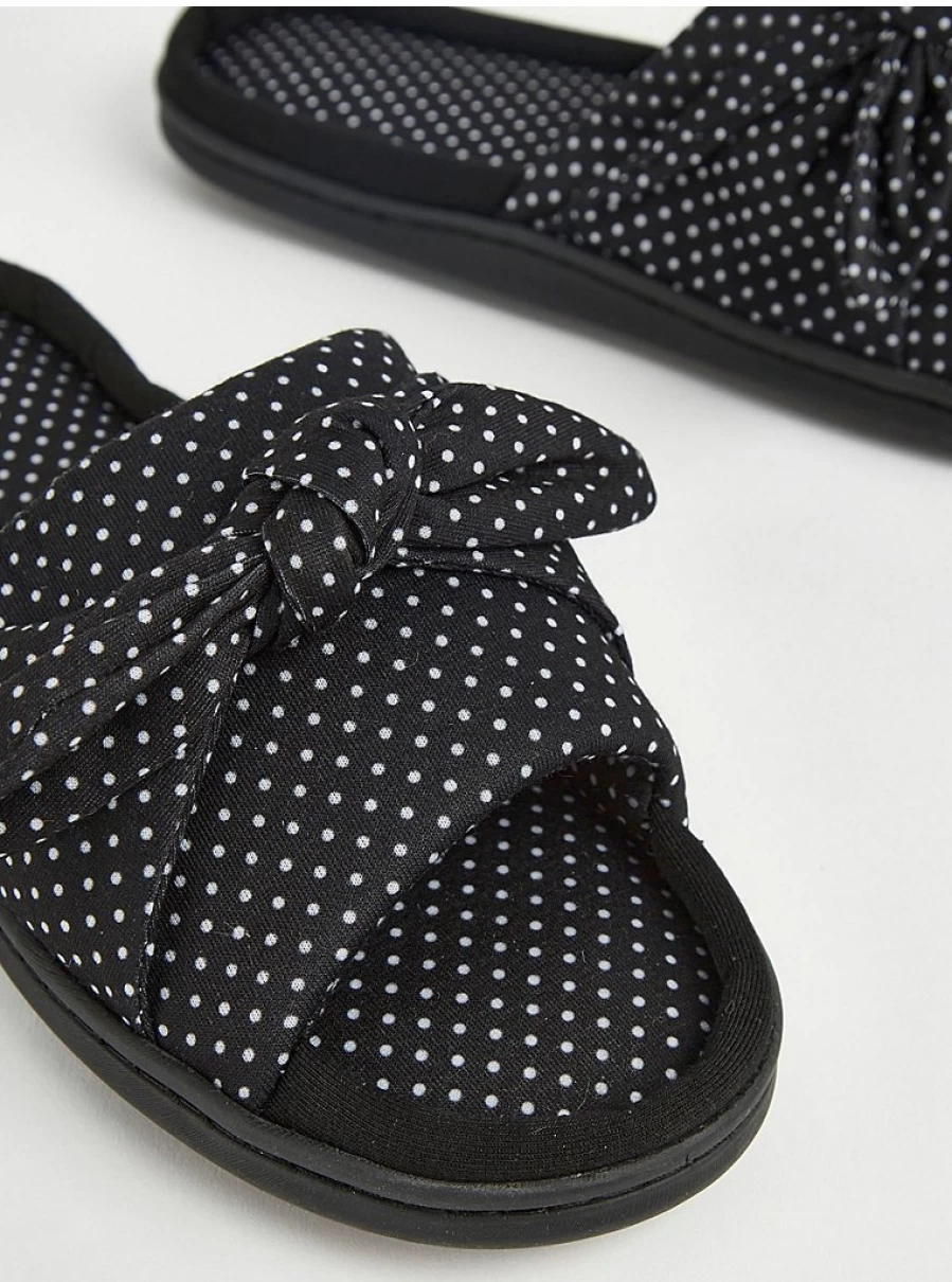 Black & White Polka Dot Knot Slider Slippers by George at Asda | Comfortable Lingerie Lounge Shoes