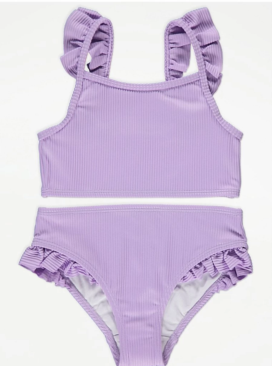 Girls' Lilac Tropical Frill Bikini 2-Pack | Strappy Swimwear Set | George at Asda
