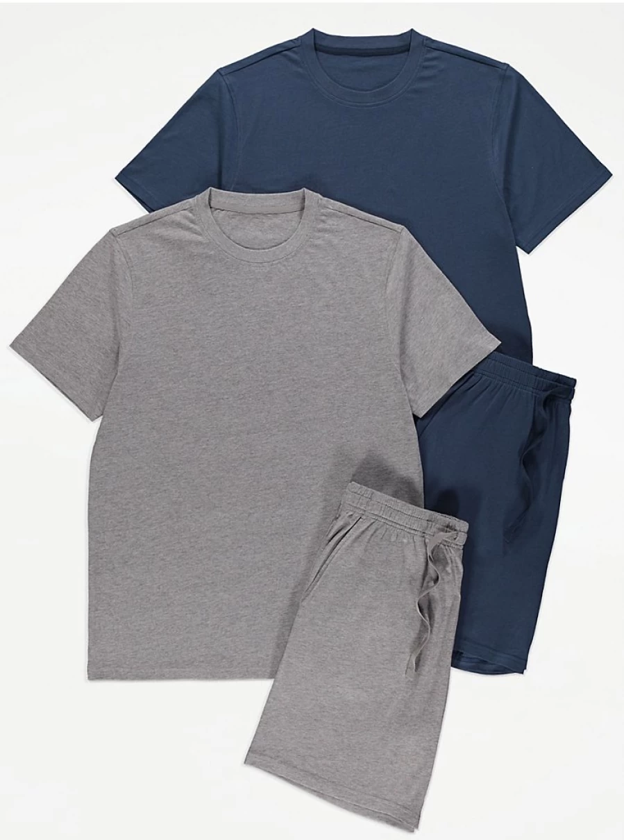 Men's 2 Pack Plain Jersey Short Pyjamas | Comfort Sleepwear by George at Asda