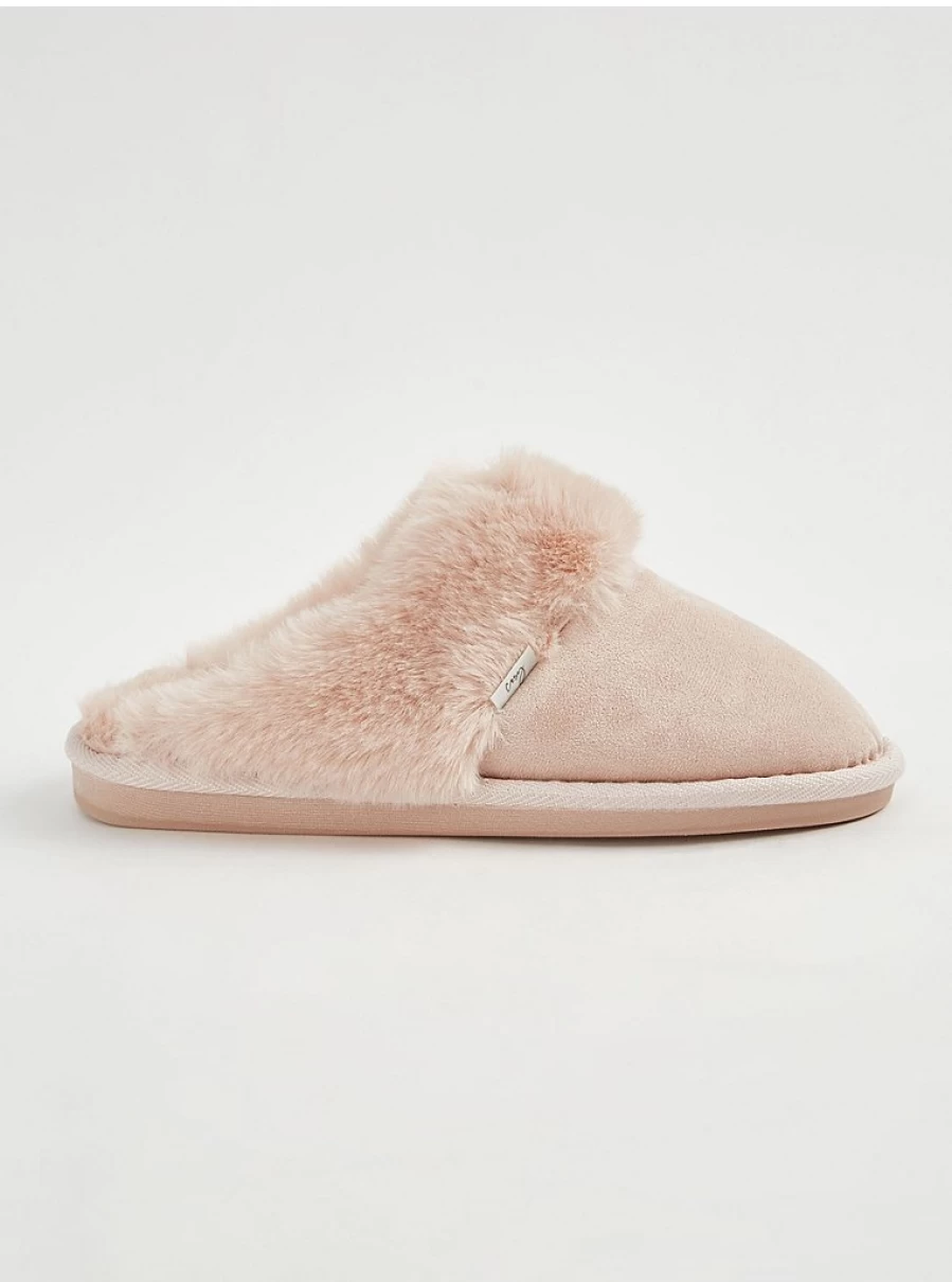 "George at Asda Pink Faux Fur Suede Mule Slippers for Women - Cozy Indoor Loungewear"