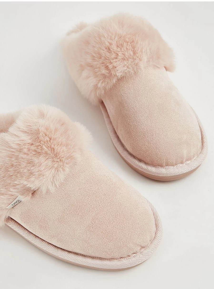 "George at Asda Pink Faux Fur Suede Mule Slippers for Women - Cozy Indoor Loungewear"