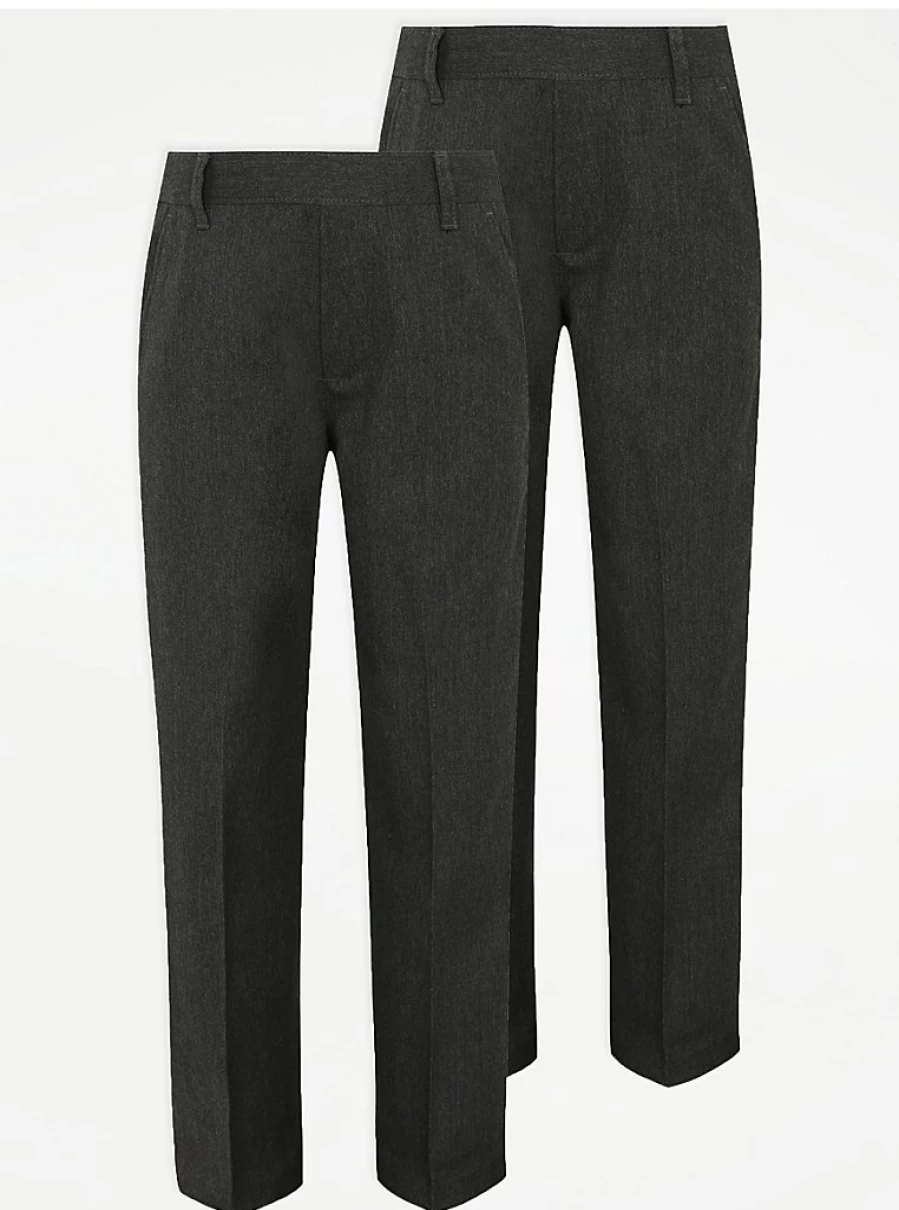 "George at Asda Boys' Grey Elastic Waist School Trousers 2-Pack – Comfortable Longer Length Uniform Pants"