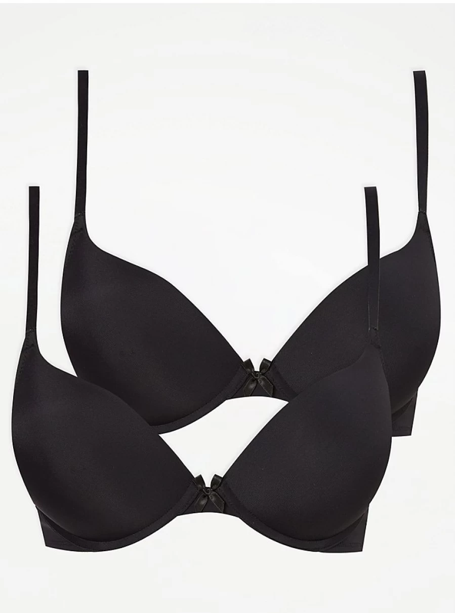 "George at Asda Women's Black Plunge Bras 2-Pack – Lift & Enhance with 2 Sizes Bigger Design"