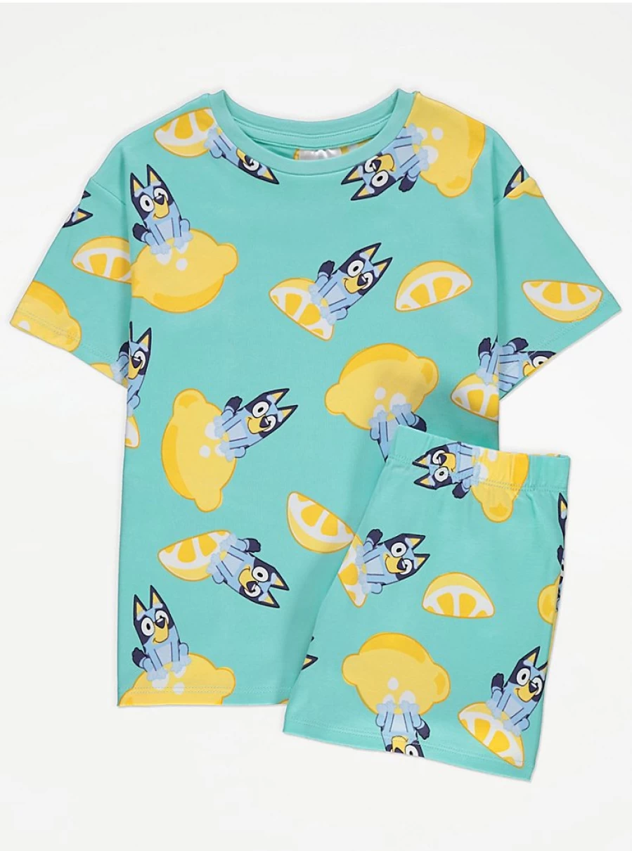 "George at Asda Kids Bluey Aqua Lemon Short Pyjamas | Comfortable & Fun Sleepwear for Children"