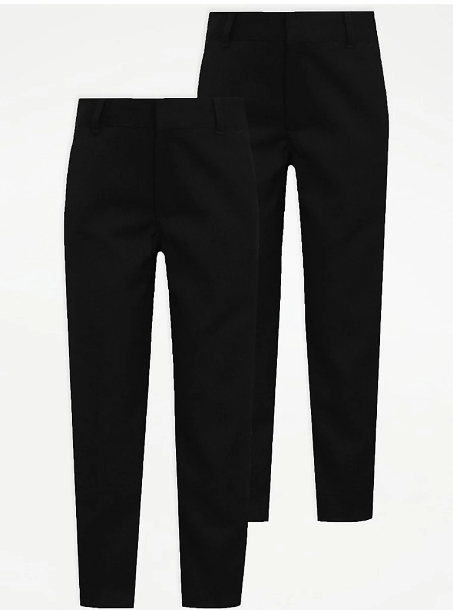 "George at Asda Boys' 2-Pack Black Slim Fit Skinny School Trousers – Comfortable & Durable"