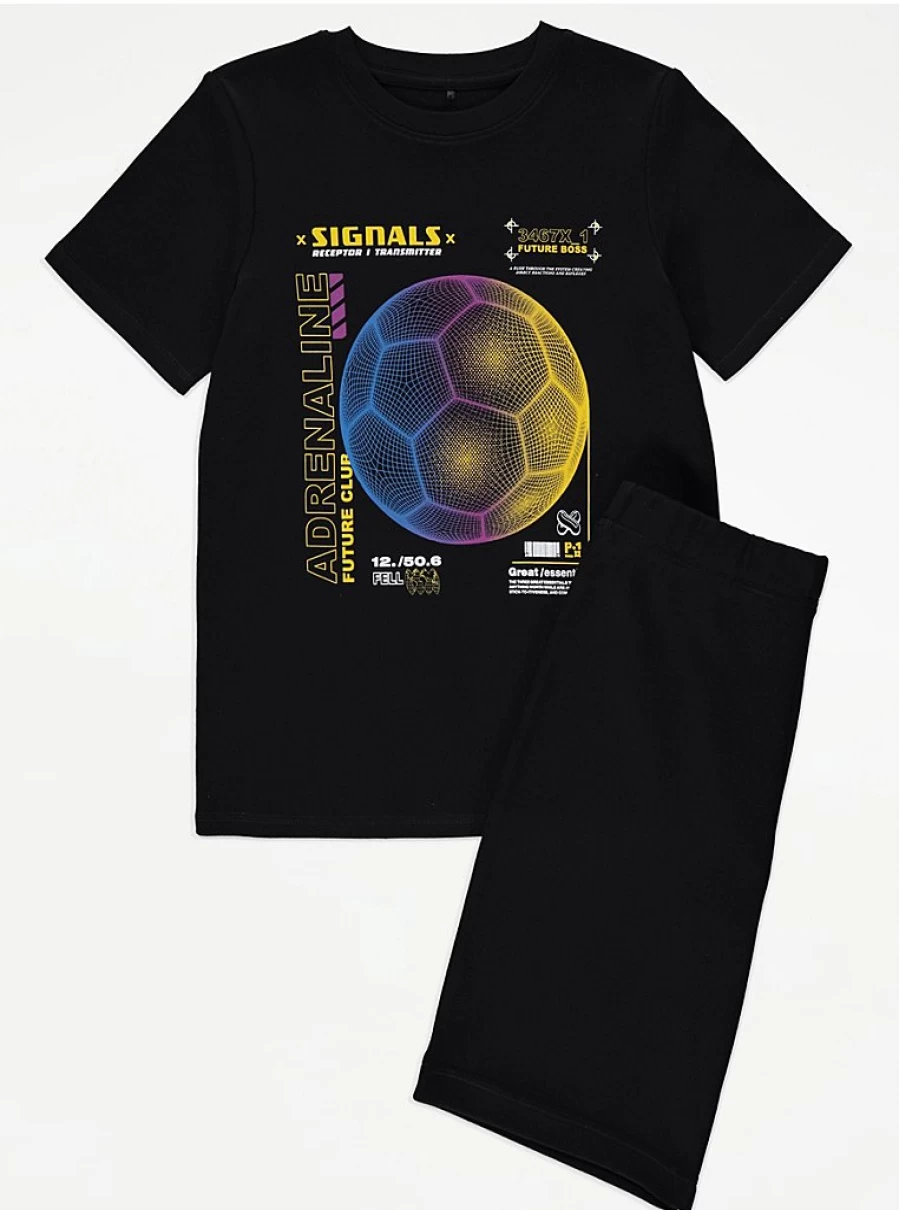 "George at Asda Boys' Black Football-Themed Bright Pyjamas – Comfortable Sleepwear for Kids"